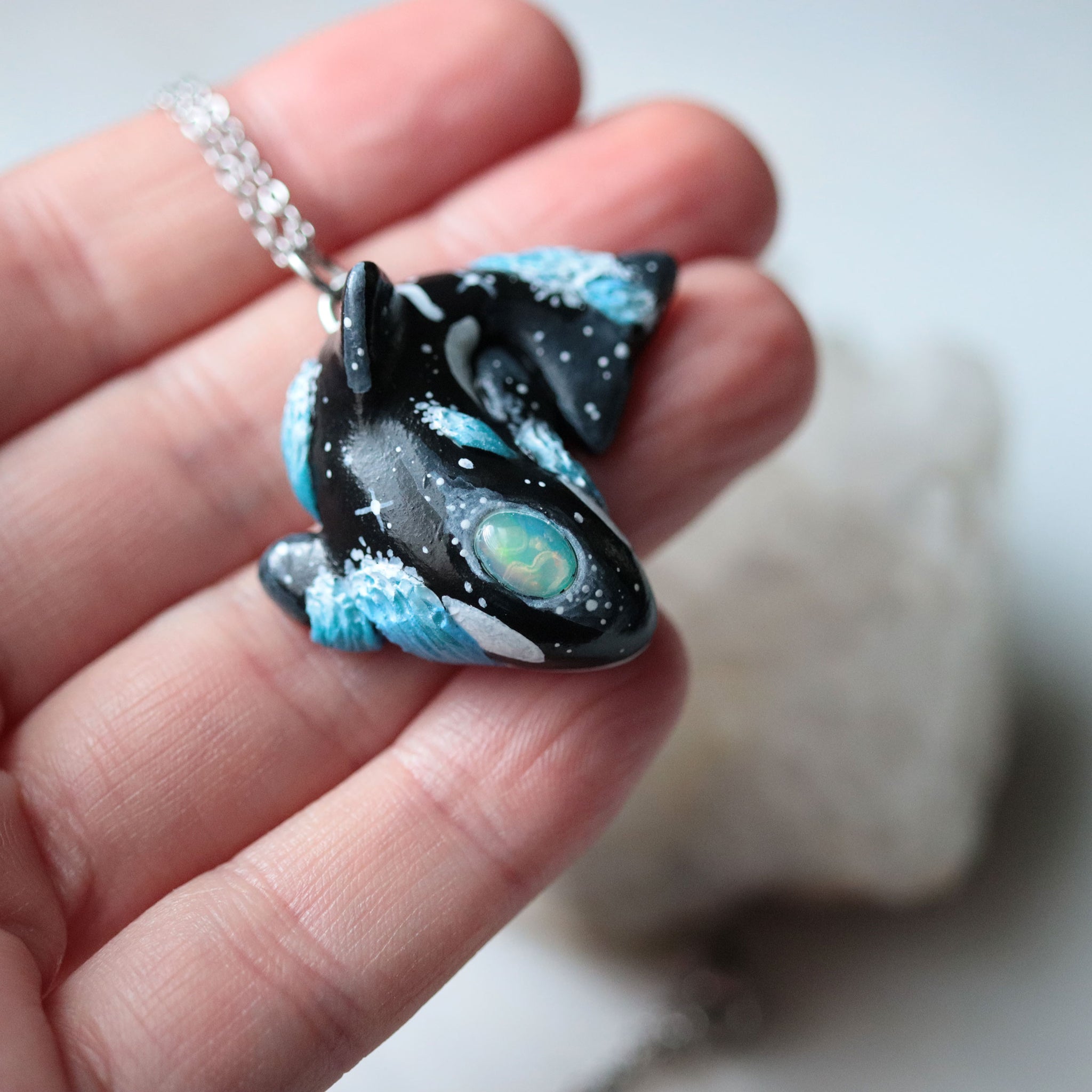RESERVED Opal Orca Whale Necklace