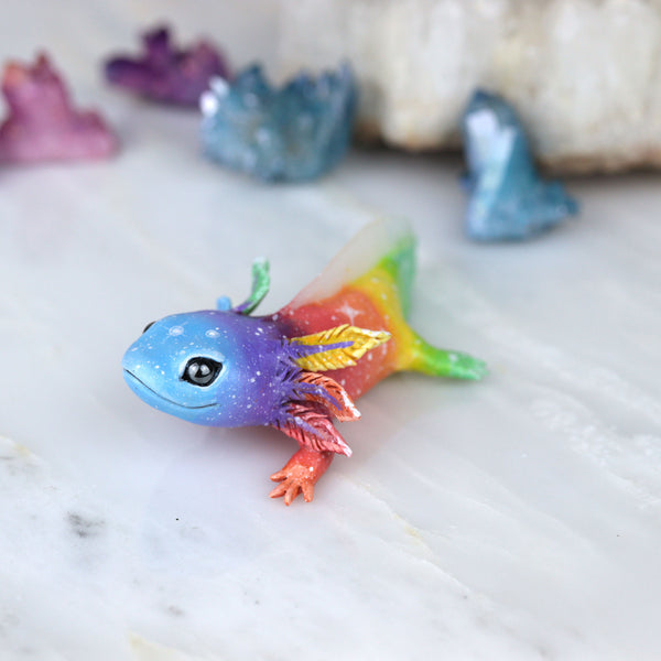 RESERVED Blue Face Rainbow Axolotl Figurine
