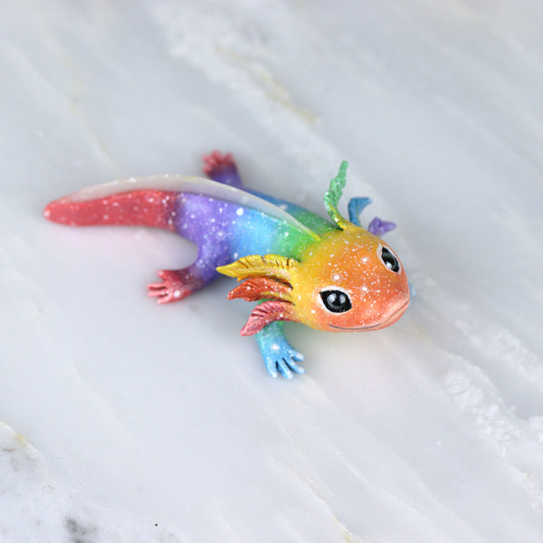 Orange Faced Rainbow Axolotl Figurine