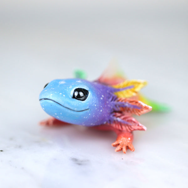 RESERVED Blue Face Rainbow Axolotl Figurine