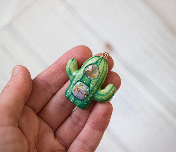 Golden Rutile Monarch Opal Cactus Necklace