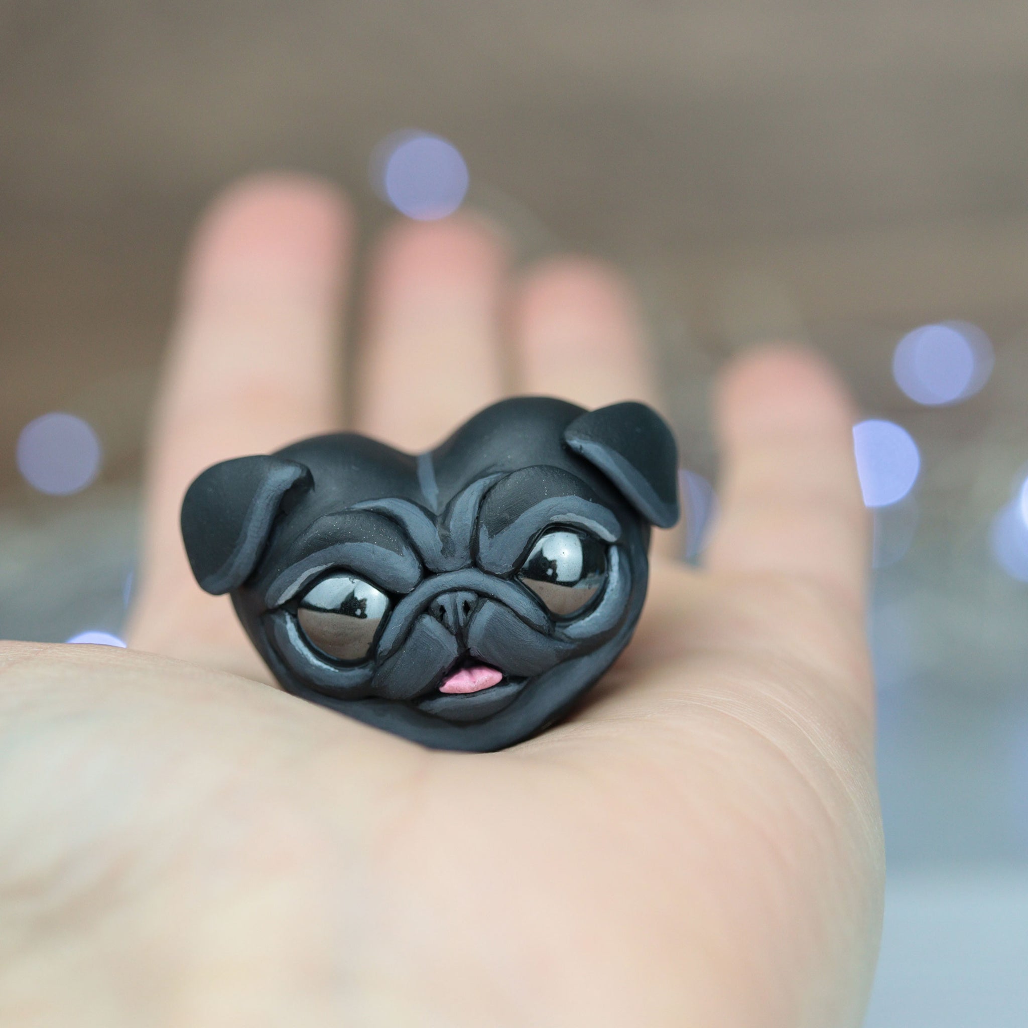 Preorder Black Pug Heart Figurine
