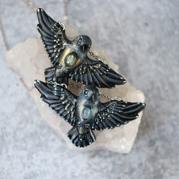 Moonstone Crow Necklace