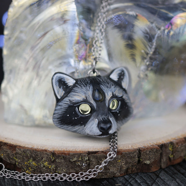 Full Realistic Face Raccoon Necklace