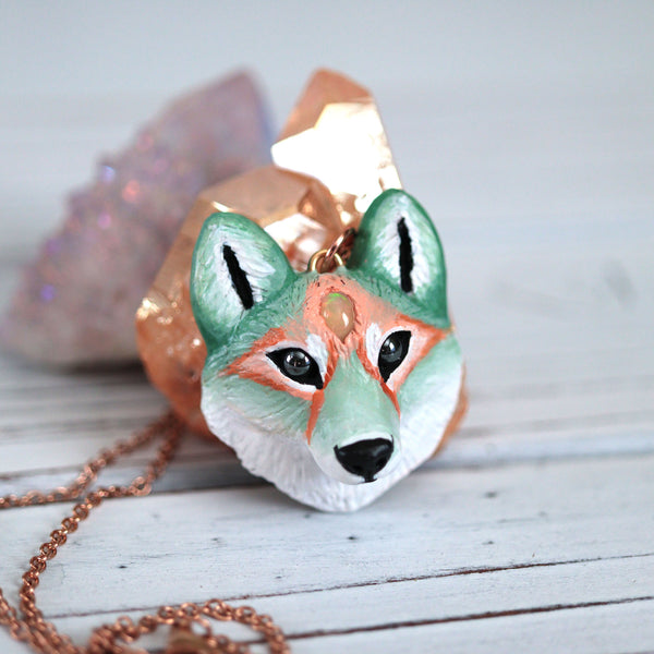 Opal Wolf Necklace
