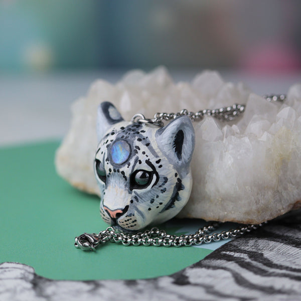 Moonstone Snow Leopard Necklace