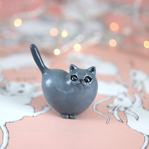 Grey Heart Kitty Figurine