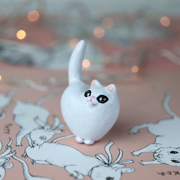 White Heart Kitty Figurine