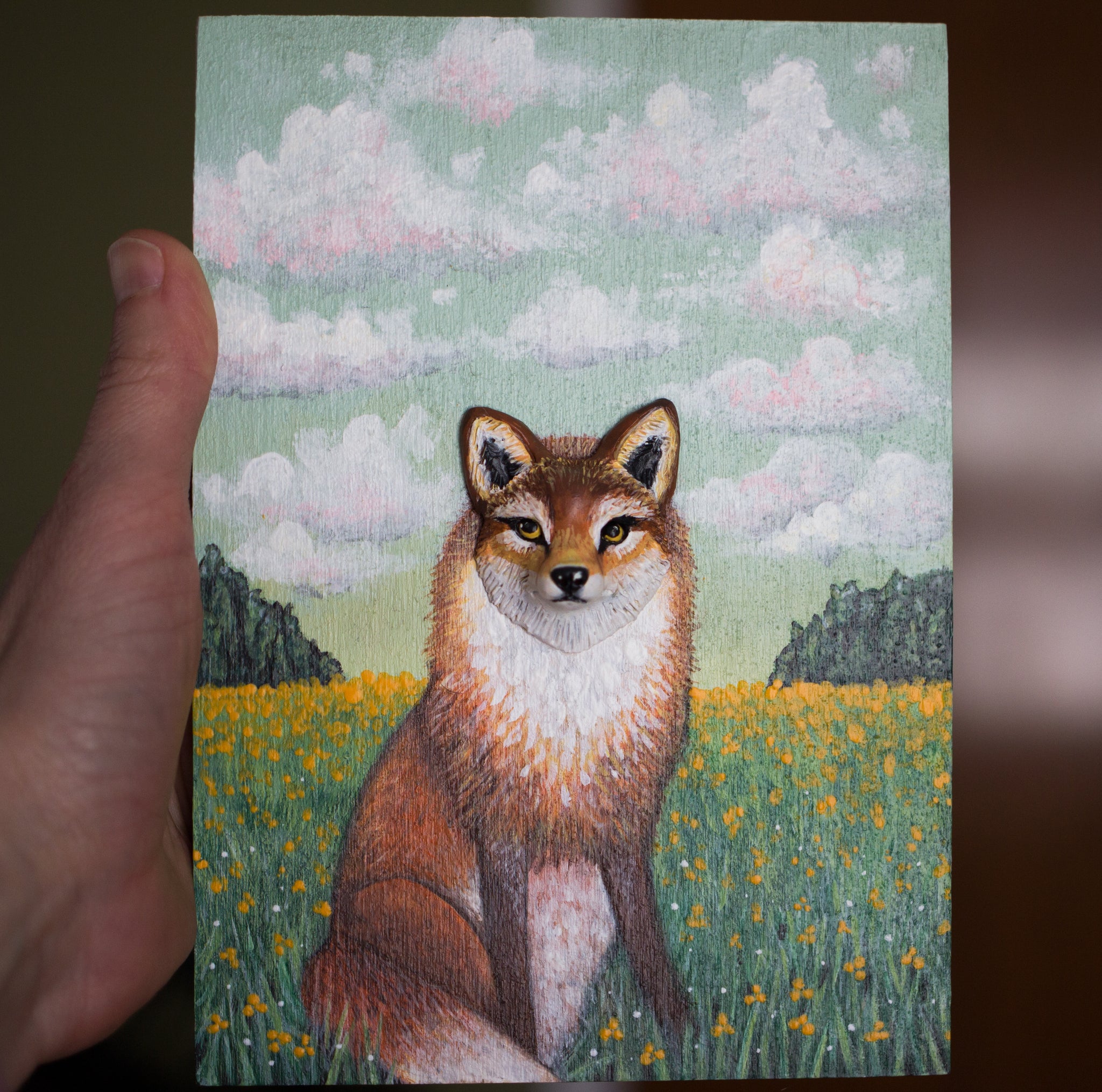 Fox in a field painting