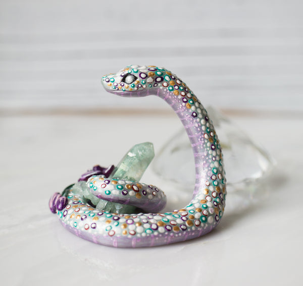 Crystal Orchid Snake figurine