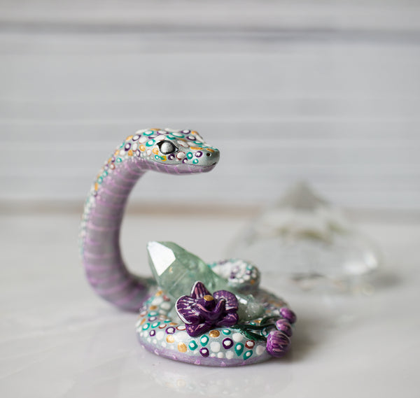 Crystal Orchid Snake figurine