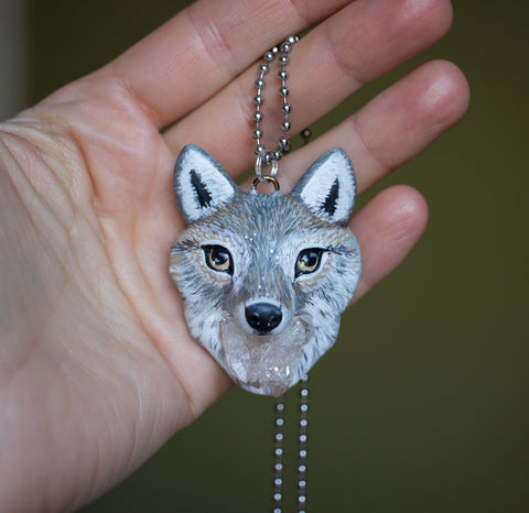 Crystal Wolf Pendant