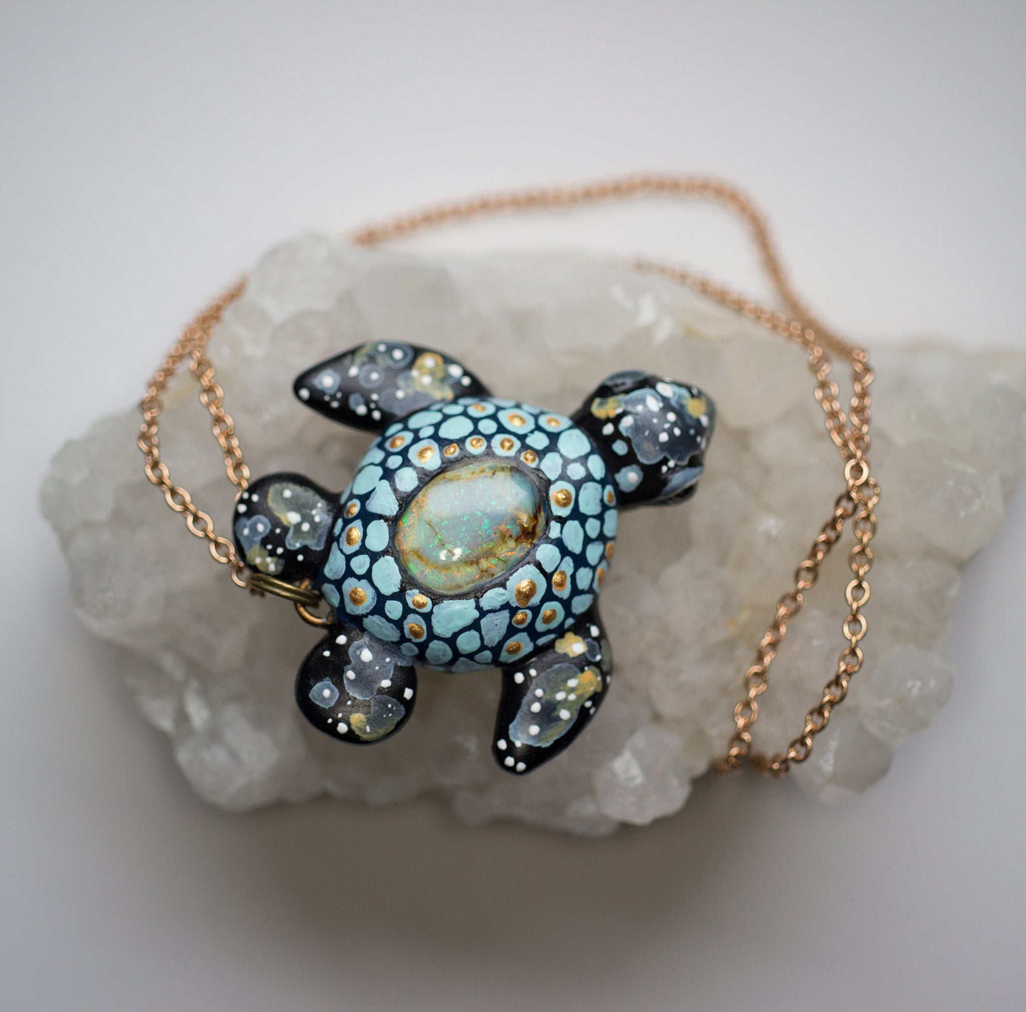 Monarch Opal Turtle Necklace