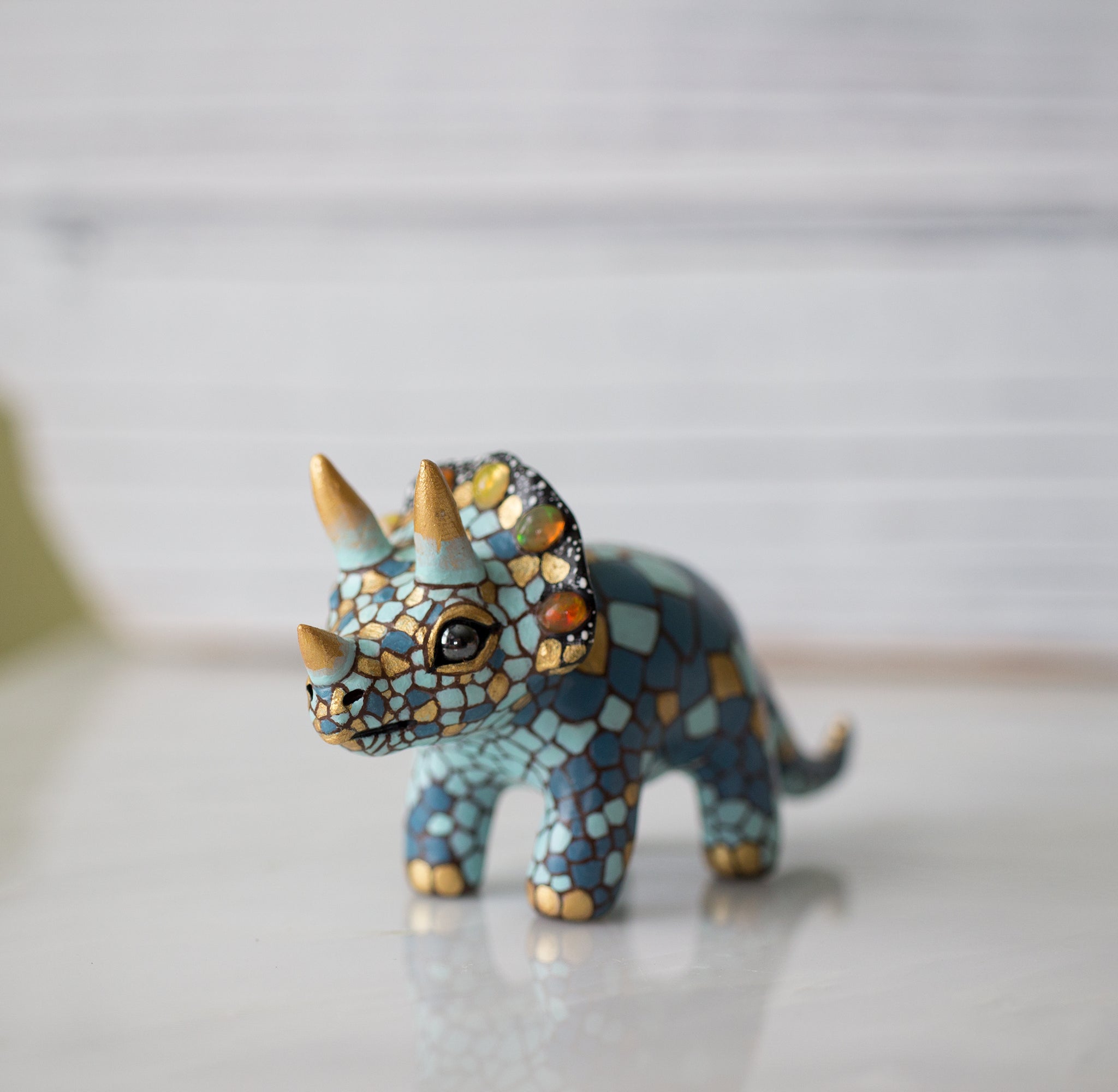 Opal Triceratops Figurine