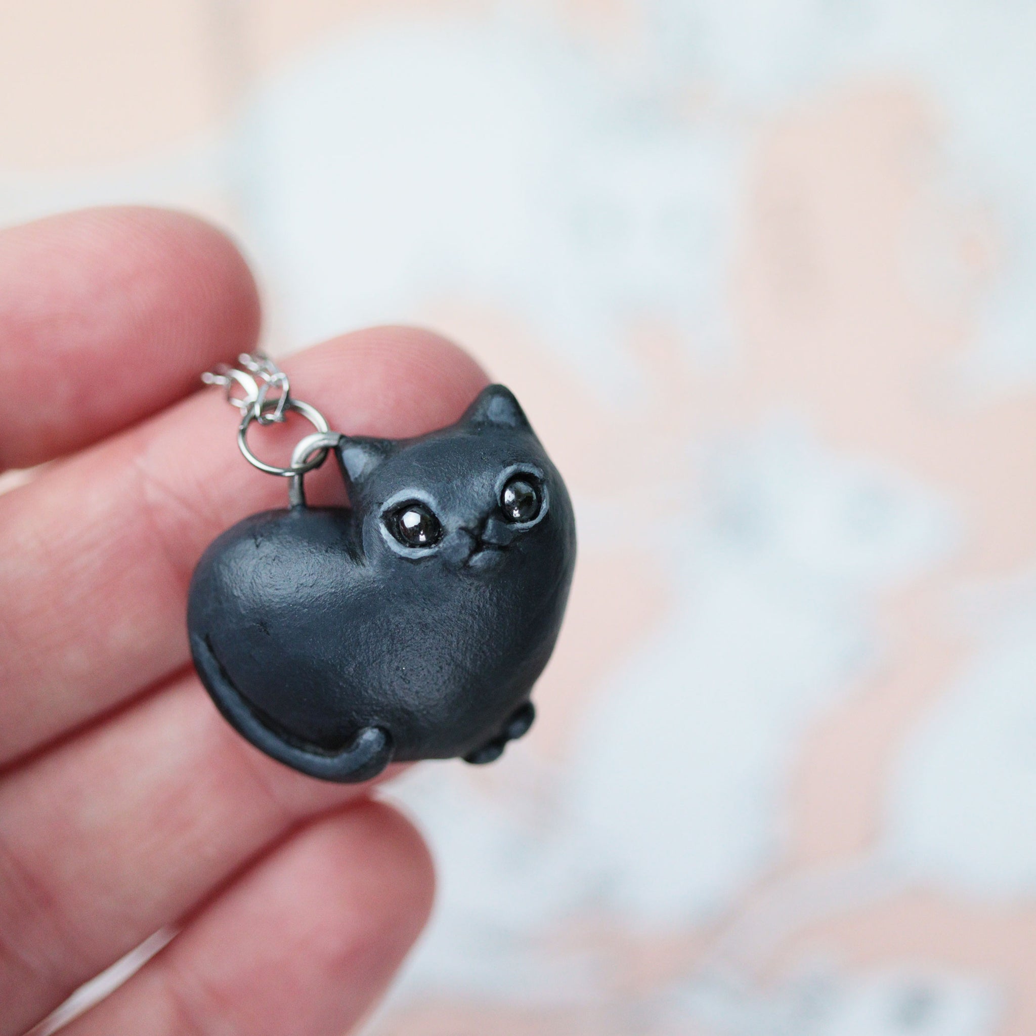 Black Heart Kitty Necklace