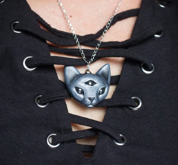 Three Eyed Cat Necklace