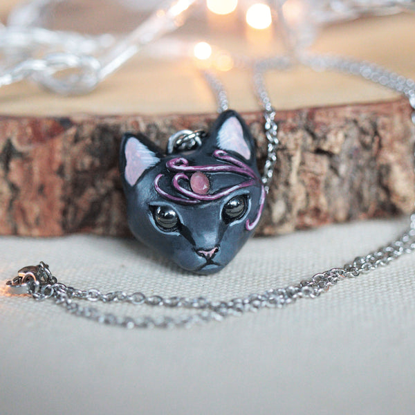 Pink Tourmaline Cat Necklace