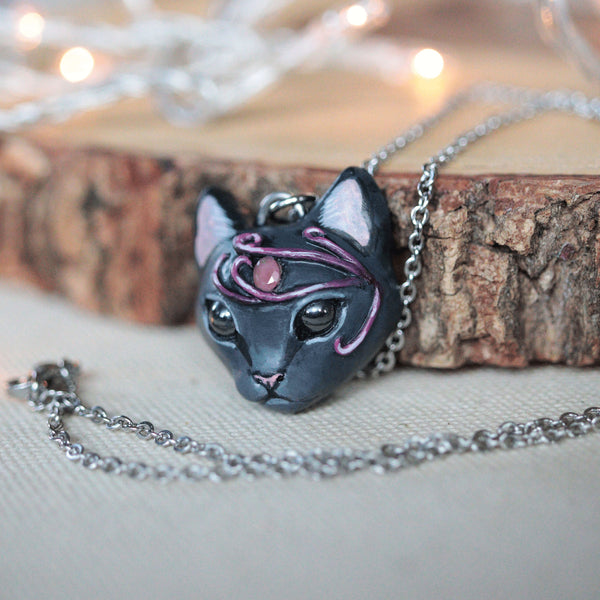 Pink Tourmaline Cat Necklace