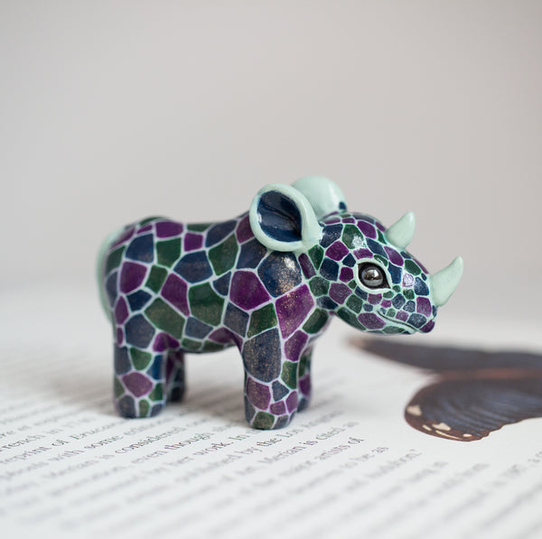Mosaic Rhino Figurine
