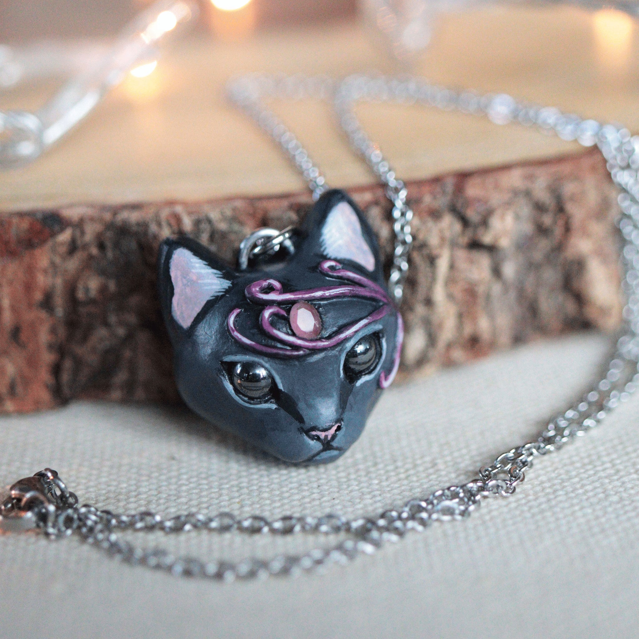 Pink Tourmaline Cat Necklace