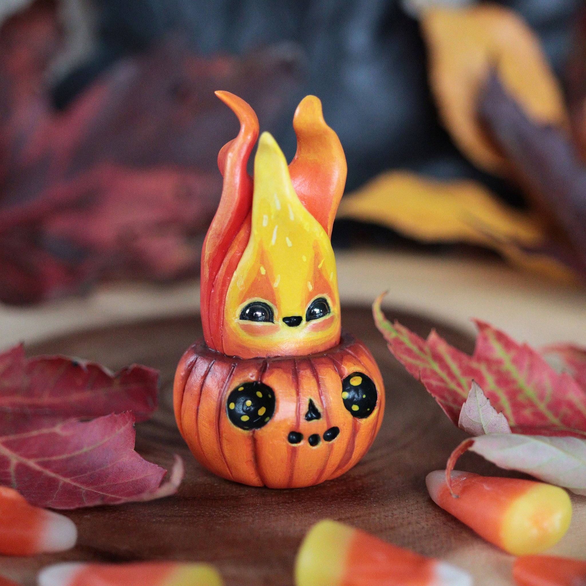 Flaming Pumpkin Happy Figurine