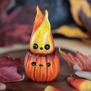 Flaming Pumpkin Spooked Figurine