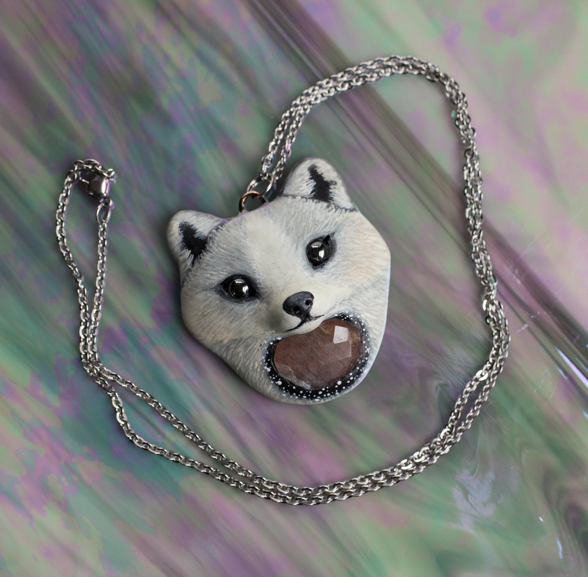White Winter Arctic Fox Necklace