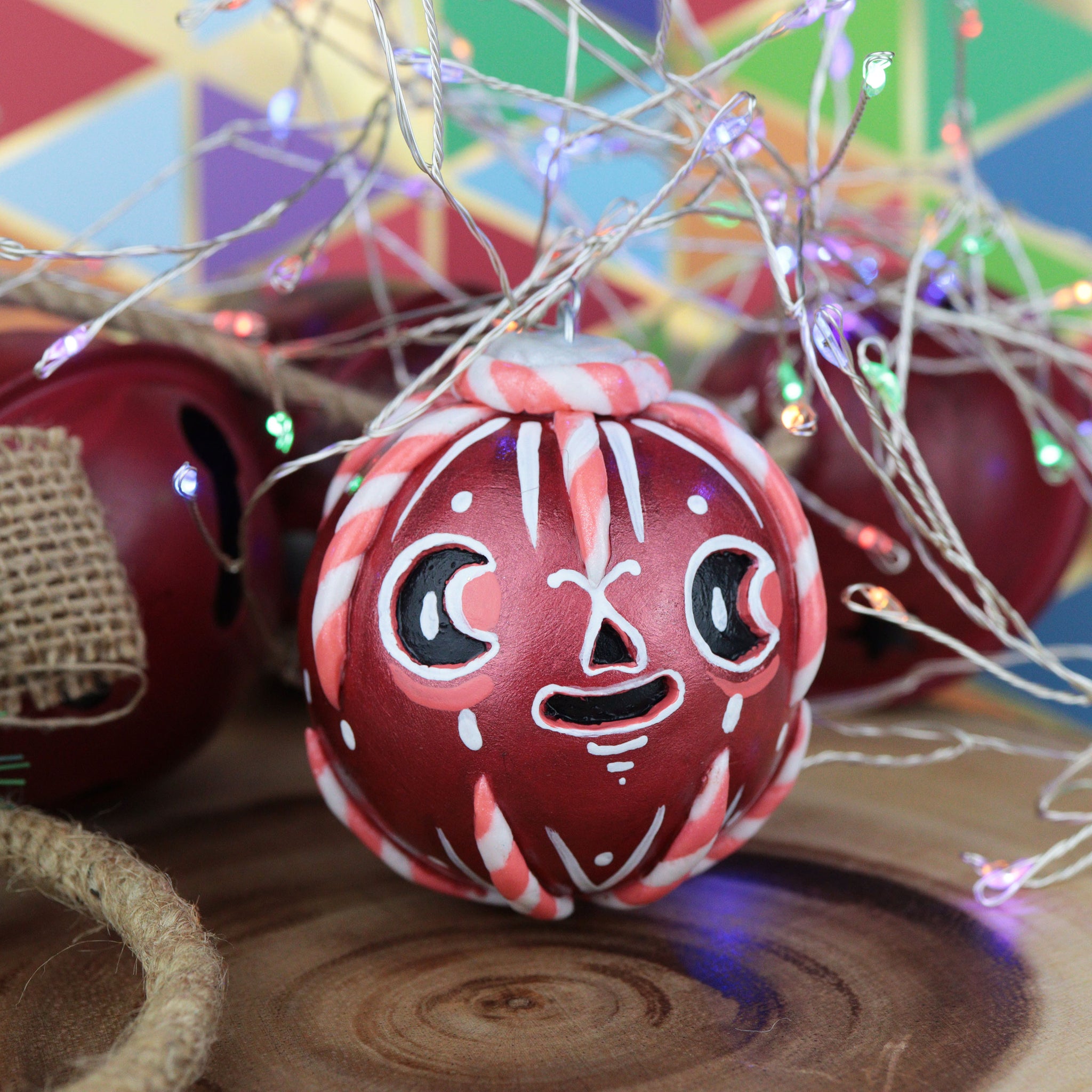 Candy Cane Jack-o-bauble Christmas Ornament