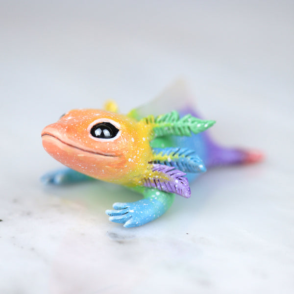 Orange Faced Rainbow Axolotl Figurine