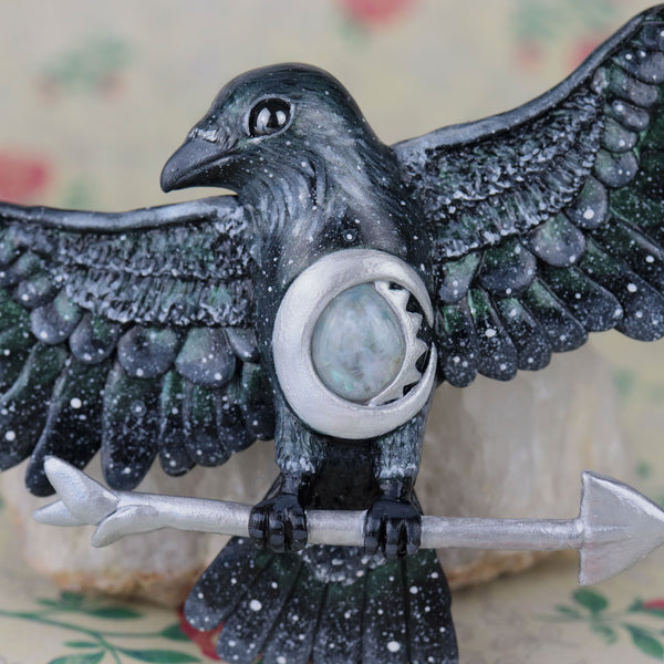RESERVED Final Payment Moonstone Crow Wall Figurine