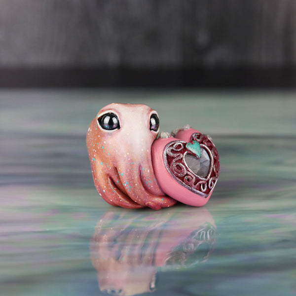 Grey Moonstone Valentine Octopus Figurine